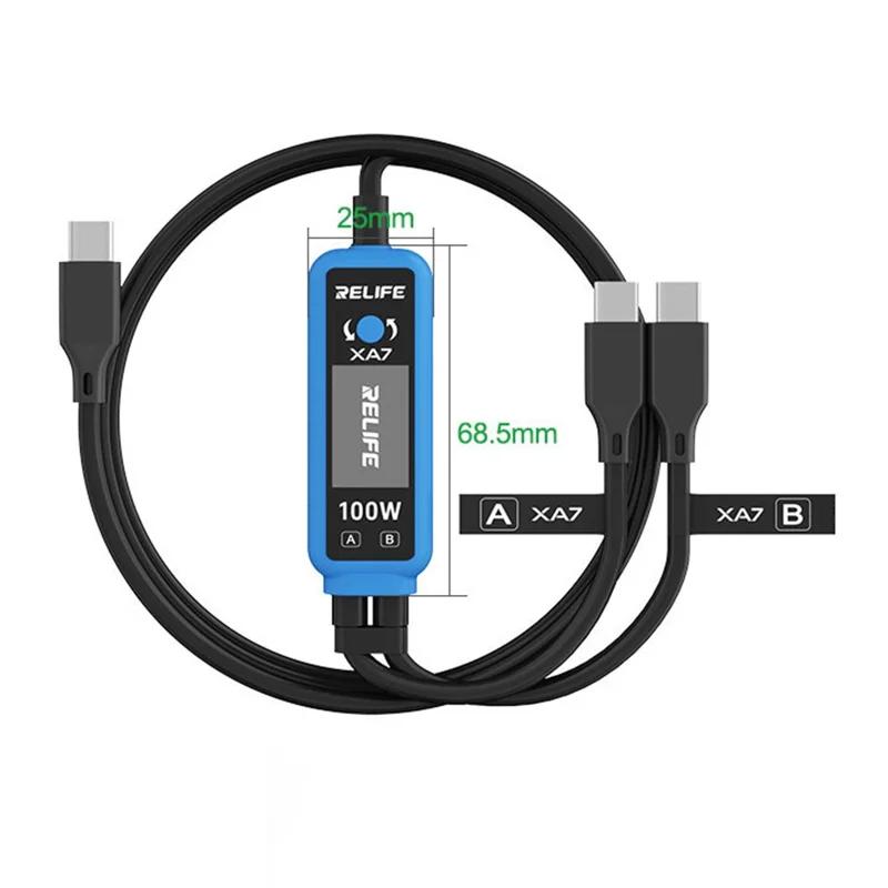 RELIFE XA7 100W 1 para 2 Cabo de Carregamento Rápido com Visor Digital, Cabo Inteligente PD3.0 USB-C para Teste de Dispositivos