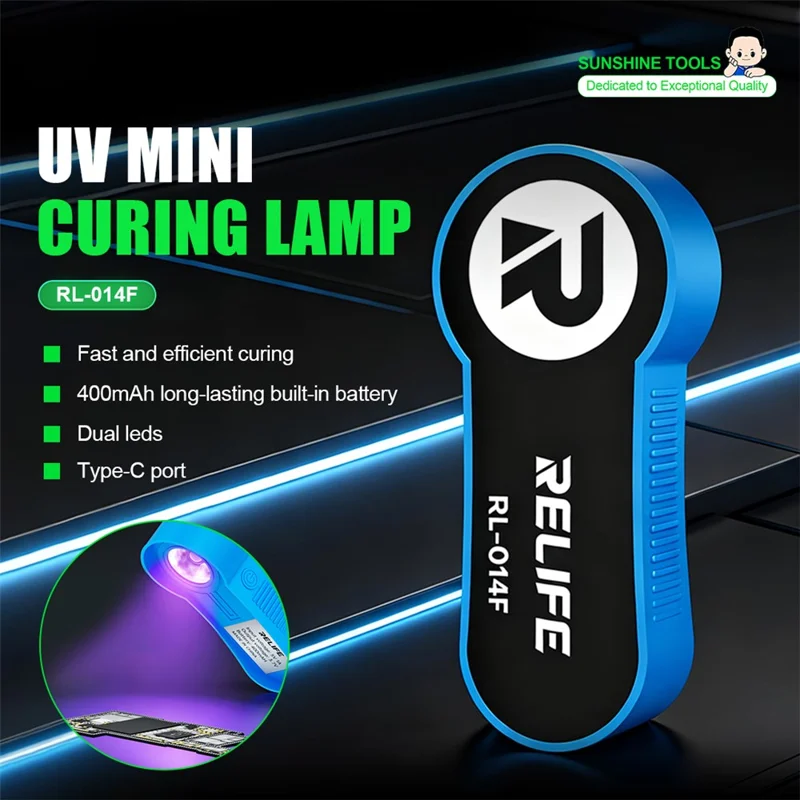 RELIFE RL-014F UV Mini Hærdningslampe 395 nm Dobbelt LED-design 400 mAh Type-C Bærbar Hærdningslampe