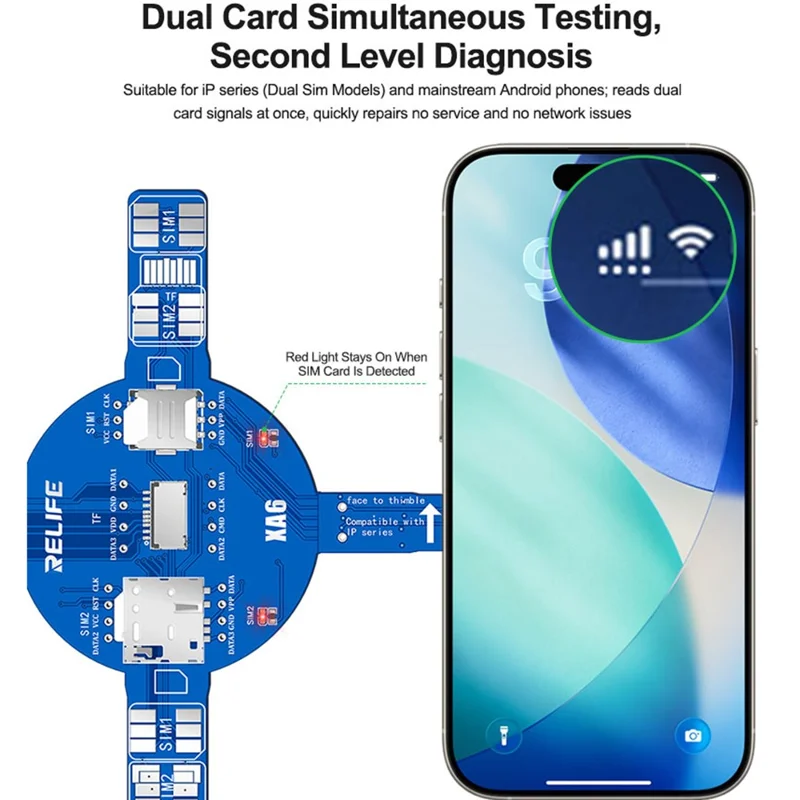 RELIFE XA6 Dual SIM Card Signal Test Board No Disassembly TF NM Card Signal Detector Test Tool for iPhone Android