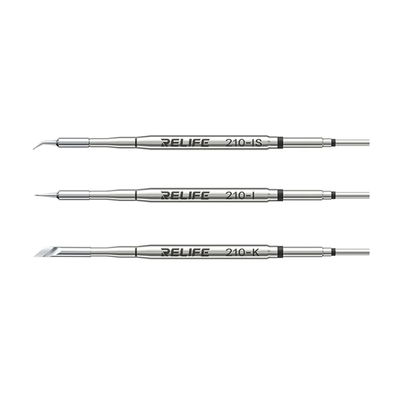 RELIFE 210 3-teiliges Lötkolben-Spitzen-Set 80 mm Messer Gerade Gebogen Mehrschichtige Nano-Vergoldung Ersatzlötkolben-Spitzen Reparaturwerkzeug für Elektronik
