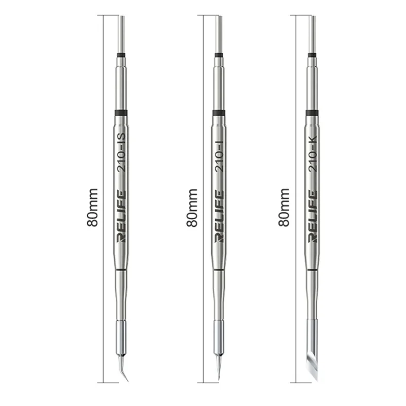 RELIFE 210 3-teiliges Lötkolben-Spitzen-Set 80 mm Messer Gerade Gebogen Mehrschichtige Nano-Vergoldung Ersatzlötkolben-Spitzen Reparaturwerkzeug für Elektronik