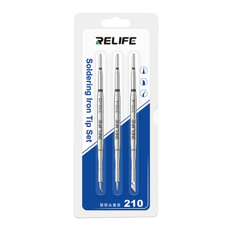 RELIFE 210 3-teiliges Lötkolben-Spitzen-Set 80 mm Messer Gerade Gebogen Mehrschichtige Nano-Vergoldung Ersatzlötkolben-Spitzen Reparaturwerkzeug für Elektronik