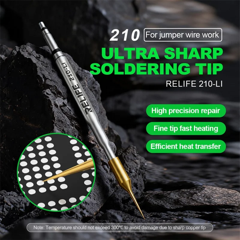 RELIFE 210-LI 0.1mm Ultra Sharp Soldering Iron Tip Pure Copper Soldering Station Iron Tip Welding Tool Replacement for Phone Screen Repair