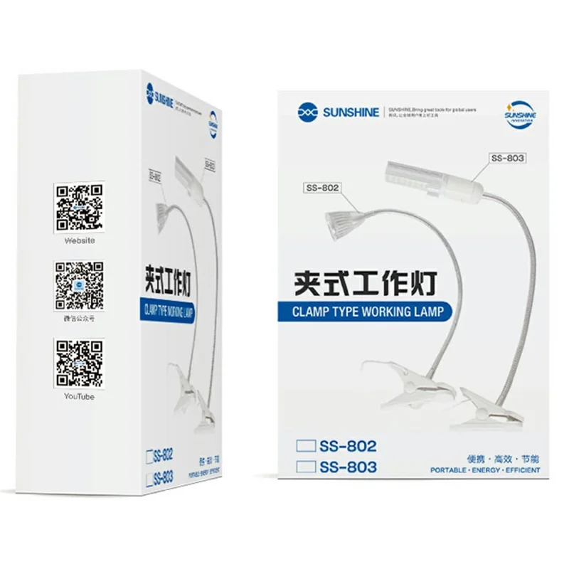 SUNSHINE SS-802 Clamp Work Light 35 LEDs Metal Body Flexible Hose Clip-on LED Desk Lamp for Repair - EU Plug