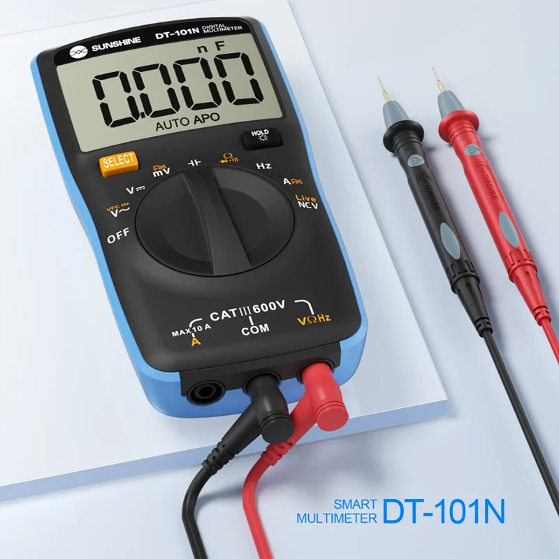 SUNSHINE DT-101N Digitalt multimeter 5999 tællinger LCD baggrundsbelysning Lommetype Automatisk område Tester Meter til elektrisk testning (uden batteri)
