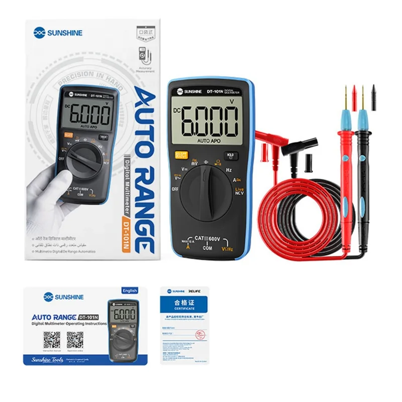 SUNSHINE DT-101N Digitalt multimeter 5999 tællinger LCD baggrundsbelysning Lommetype Automatisk område Tester Meter til elektrisk testning (uden batteri)