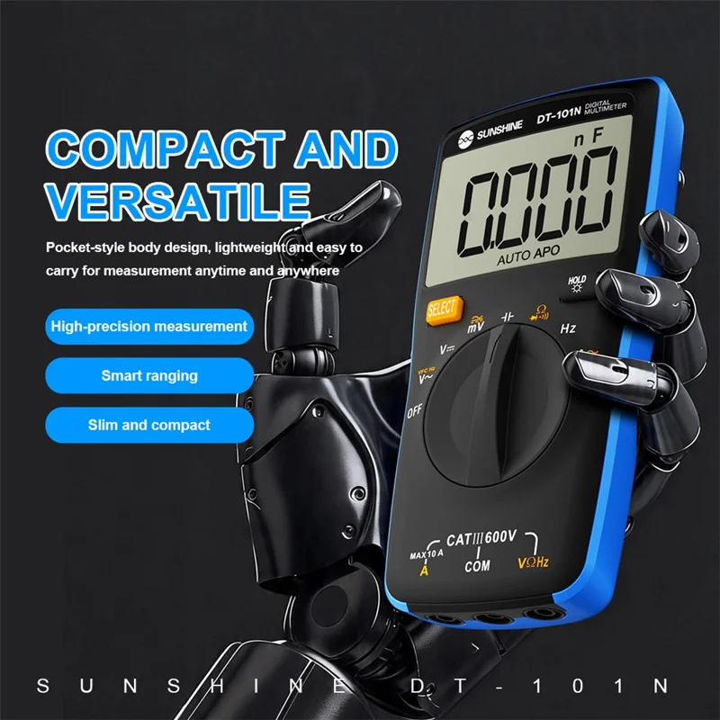 SUNSHINE DT-101N Digitalt multimeter 5999 tællinger LCD baggrundsbelysning Lommetype Automatisk område Tester Meter til elektrisk testning (uden batteri)