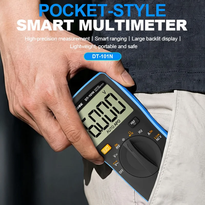 SUNSHINE DT-101N Digitalt multimeter 5999 tællinger LCD baggrundsbelysning Lommetype Automatisk område Tester Meter til elektrisk testning (uden batteri)