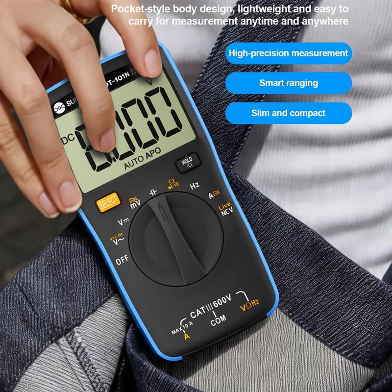 SUNSHINE DT-101N Digitalt multimeter 5999 tællinger LCD baggrundsbelysning Lommetype Automatisk område Tester Meter til elektrisk testning (uden batteri)