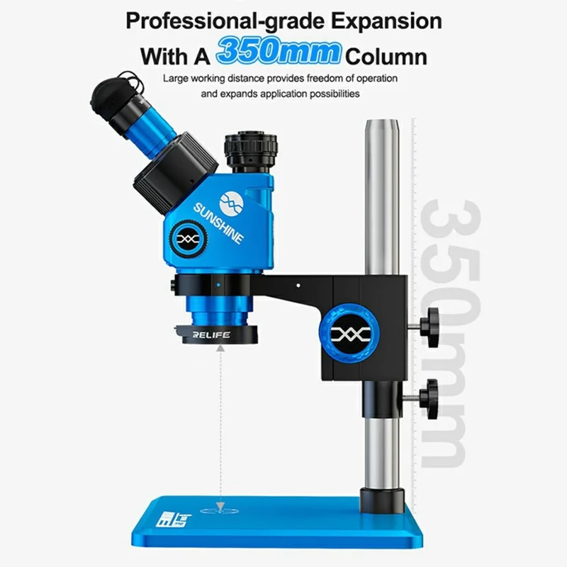 SUNSHINE M9T Trinocular Stereo Microscope 6X-45X Continuous Zoom 350mm Column for Electronic PCB Repair