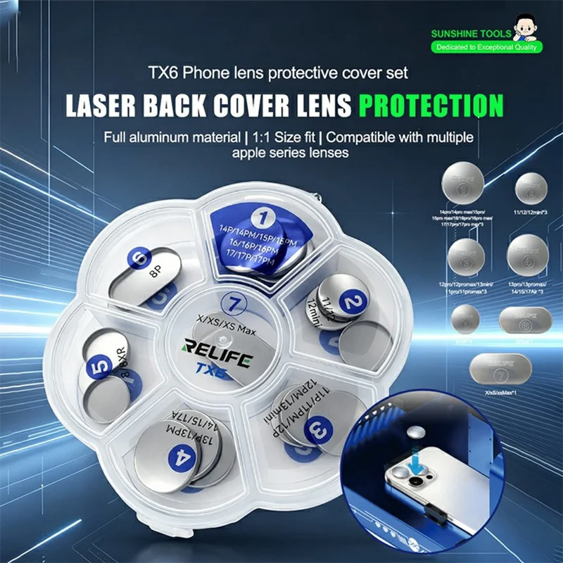 RELIFE TX6 Lens Protective Cover Set for iPhone 8-17 Series Full Aluminum Laser Repair Tool