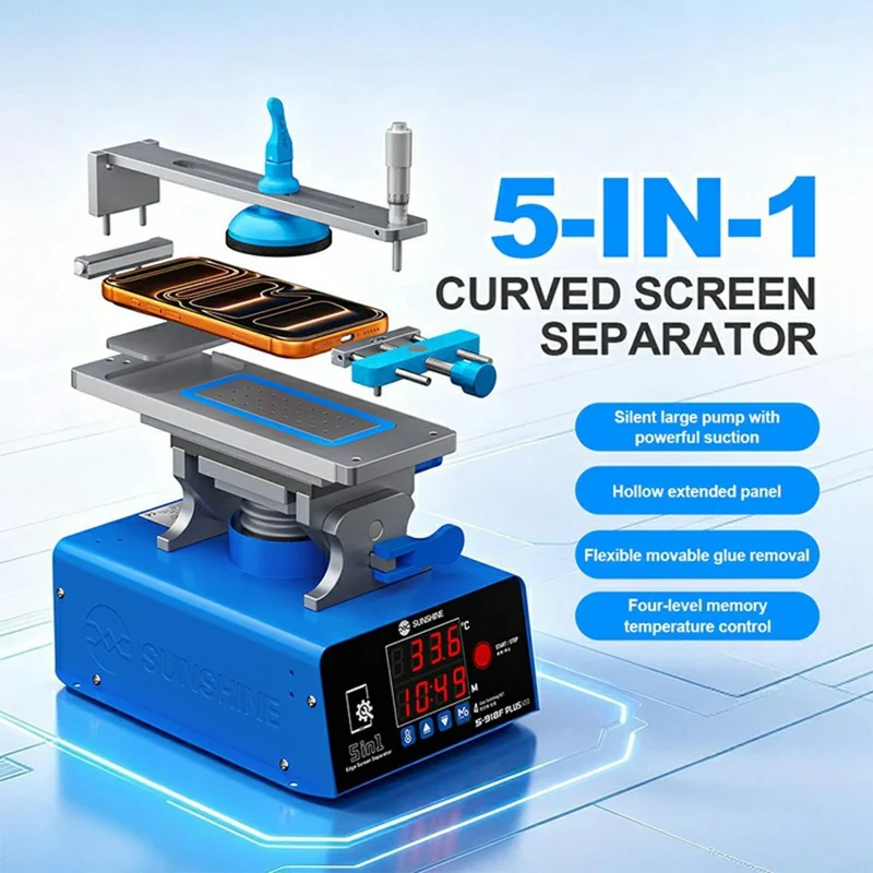 SUNSHINE S-918F Plus V2.0 Herramienta de Reparación para Separación de Pantalla LCD 5 en 1, Calentamiento y Eliminación de Pegamento para Pantallas Planas y Curvas - Enchufe UE