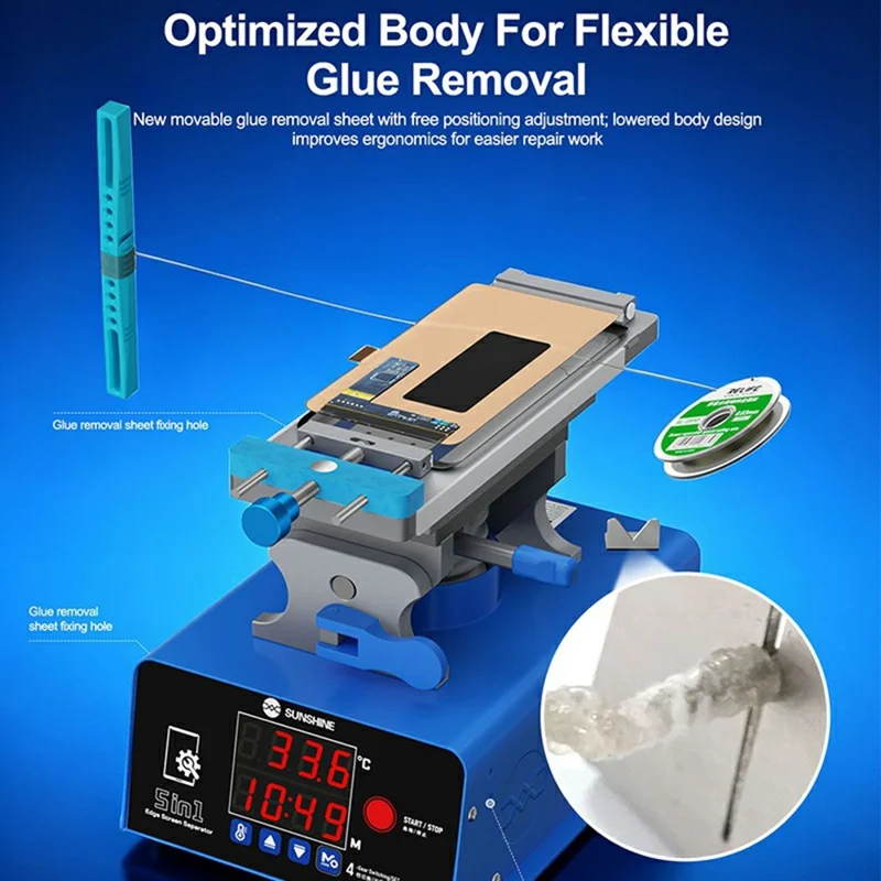 SUNSHINE S-918F Plus V2.0 Herramienta de Reparación para Separación de Pantalla LCD 5 en 1, Calentamiento y Eliminación de Pegamento para Pantallas Planas y Curvas - Enchufe UE