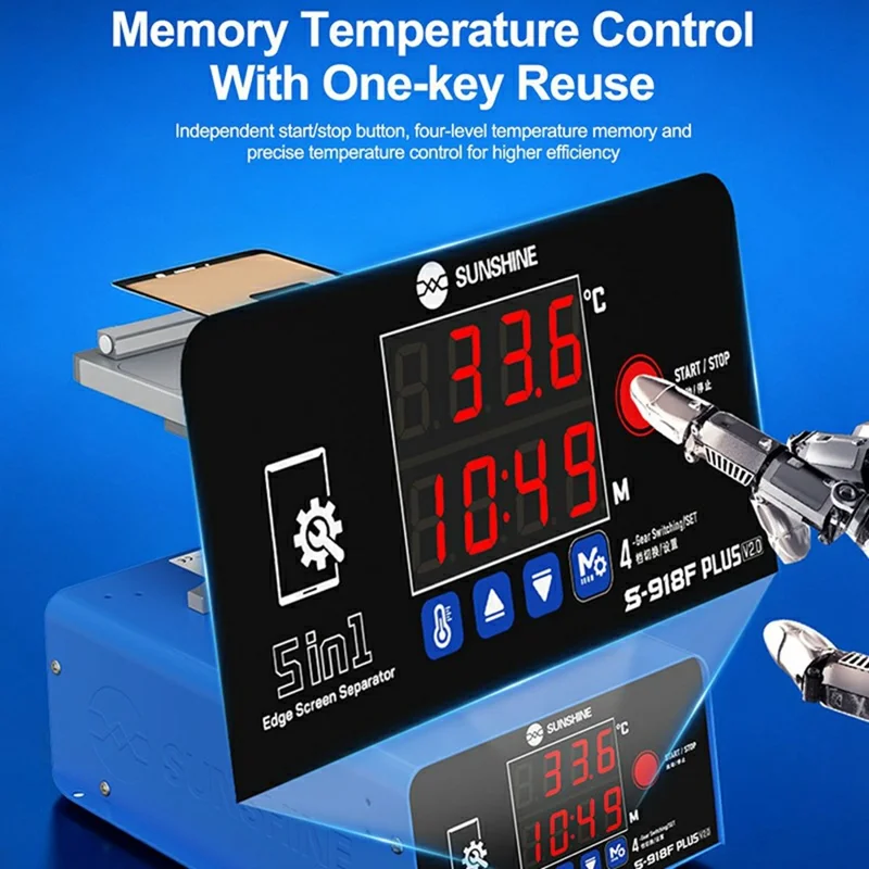 SUNSHINE S-918F Plus V2.0 Herramienta de Reparación para Separación de Pantalla LCD 5 en 1, Calentamiento y Eliminación de Pegamento para Pantallas Planas y Curvas - Enchufe UE