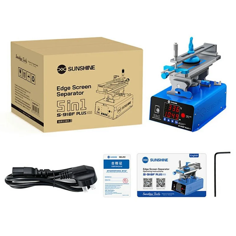 SUNSHINE S-918F Plus V2.0 Herramienta de Reparación para Separación de Pantalla LCD 5 en 1, Calentamiento y Eliminación de Pegamento para Pantallas Planas y Curvas - Enchufe UE