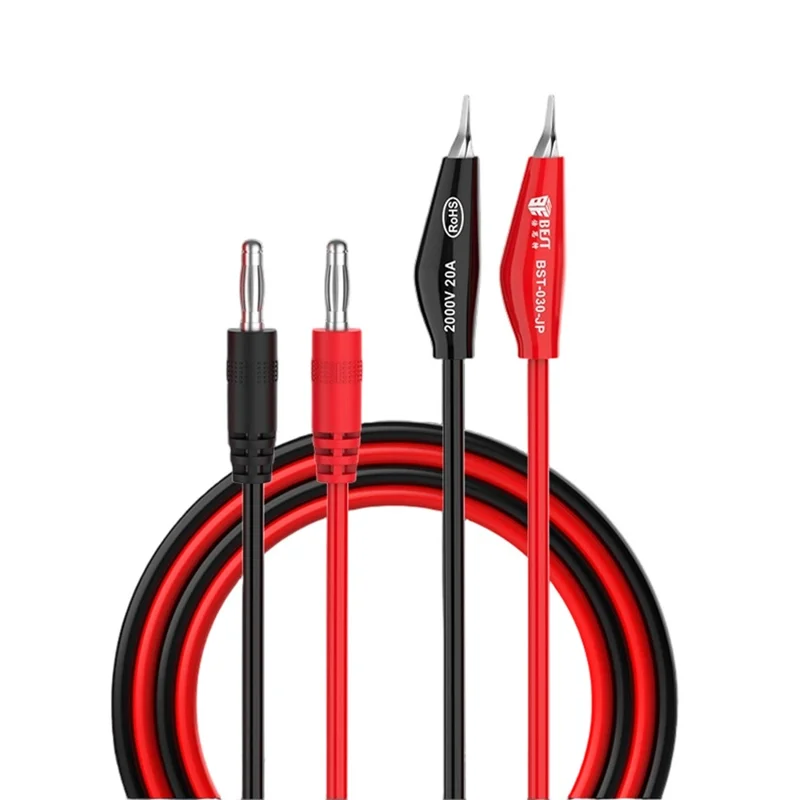 BEST BST-030-JP Strømforsyningskabel 2000V 20A Prøveledninger med Delfin-klemme og Bananstik Multimeter Telefonreparationsværktøj
