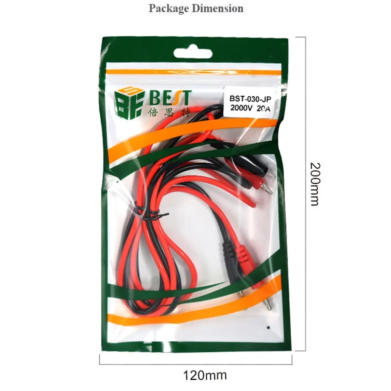BEST BST-030-JP Strømforsyningskabel 2000V 20A Prøveledninger med Delfin-klemme og Bananstik Multimeter Telefonreparationsværktøj