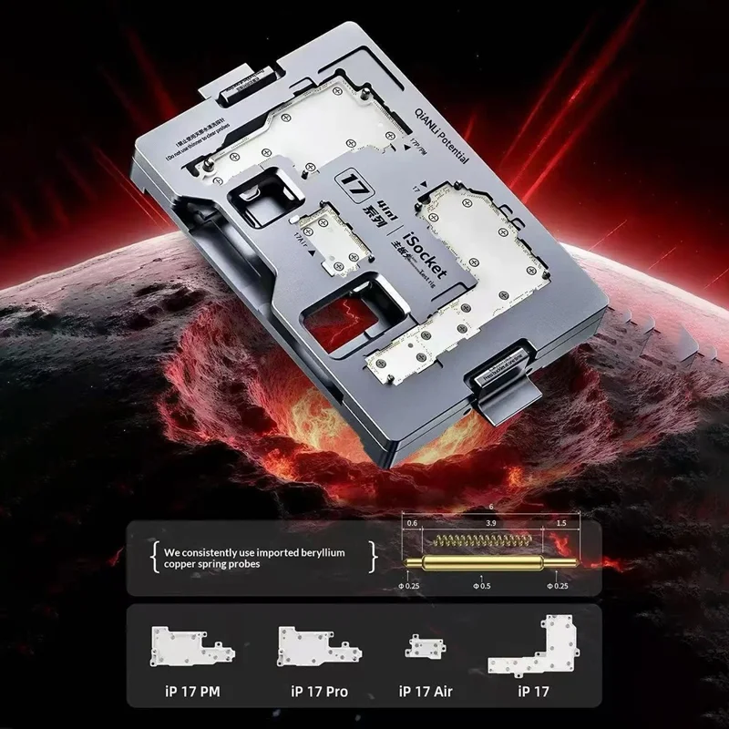 QIANLI iSocket 4-in-1 Gelaagde Moederbord Testfixture voor iPhone 17 Pro Max / 17 Pro / 17 / Air, Hulpmiddel voor Functionele Diagnose van Logic Board
