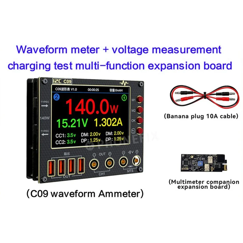 I2C C09 Amperímetro Digital de Forma de Onda con Doble Canal 40V Medidor de Tensión y Corriente Placa de Expansión Multímetro