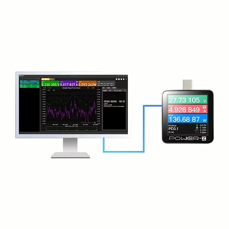 POWER-Z KM003C Probador de USB-C PD Medidor de Potencia Analizador de Protocolo PD3.1 240W con Pantalla LCD