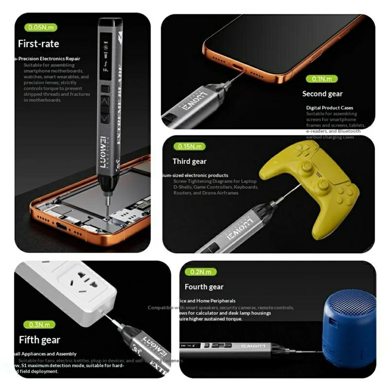LUOWEI S1 Pro Electric Screwdriver 22Pcs Bits 5 Torque Levels LED Light for Phone Repair - Professional Edition