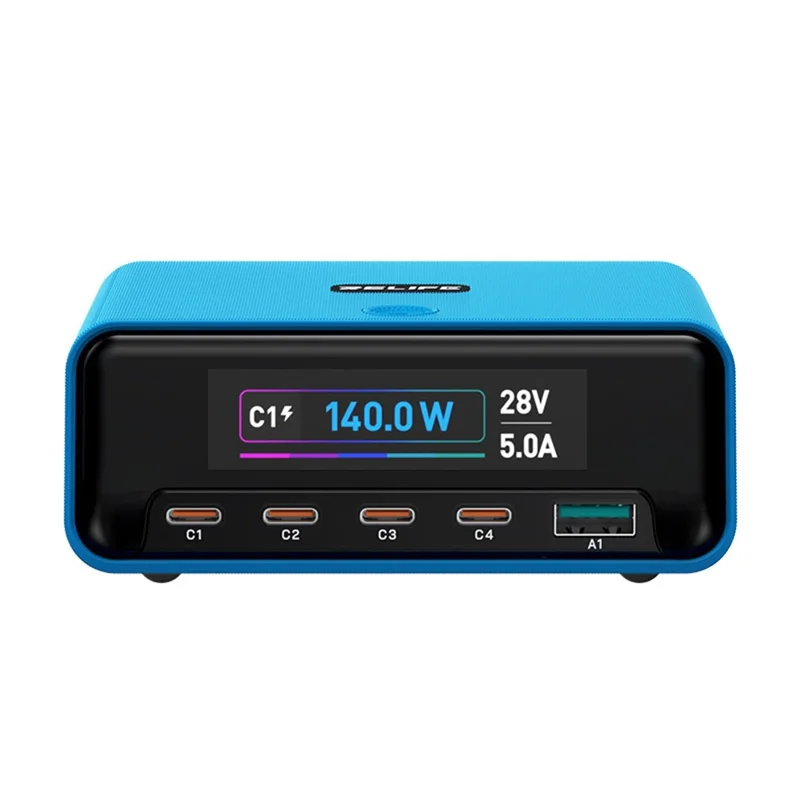 RELIFE Q8 165W GaN Charger 5-Port USB-C PD 140W Multi Device Fast Charging Station for Laptop Phone - Blue