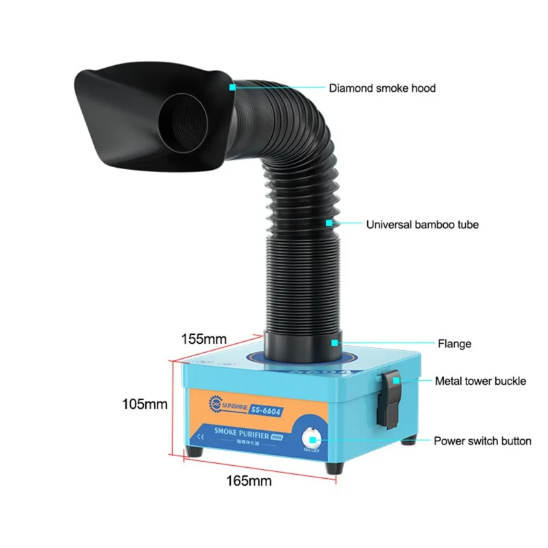 SUNSHINE SS-6604 MINI Purificateur d'air de bureau 3 niveaux de filtration, extracteur de fumée HEPA pour soudage et laser - Prise UE