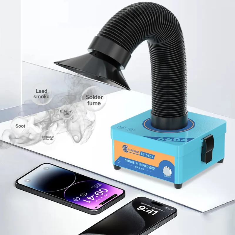 SUNSHINE SS-6604 MINI Purificateur d'air de bureau 3 niveaux de filtration, extracteur de fumée HEPA pour soudage et laser - Prise UE