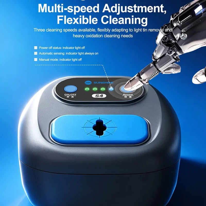 SUNSHINE S4 Limpiador Automático de Punta de Soldador con Doble Sensor Infrarrojo Inteligente y 3 Velocidades para Reparación de Soldadura