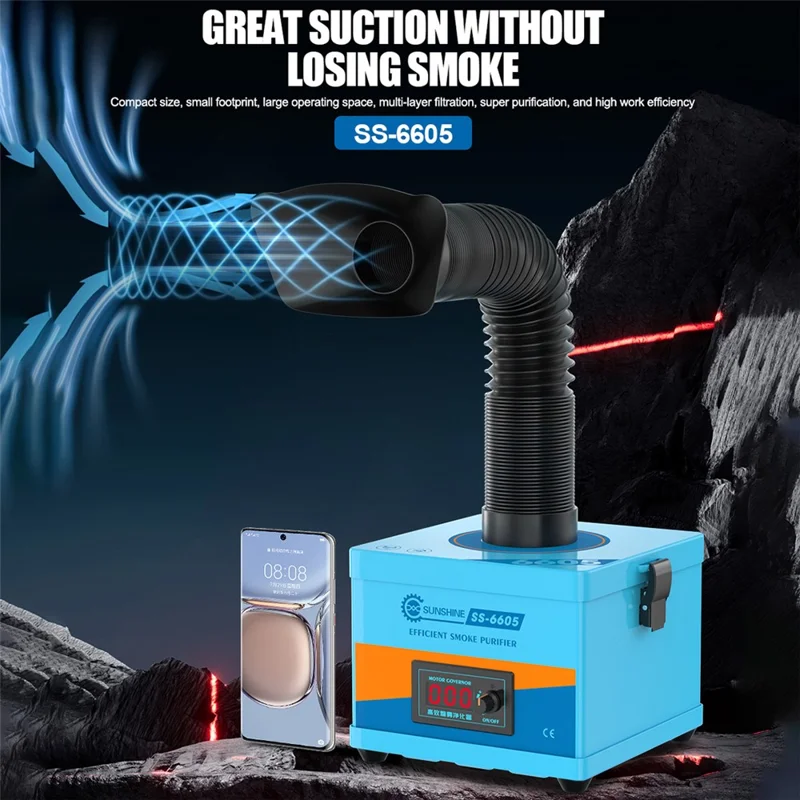 SUNSHINE SS-6605 High Efficiency Smoke Purifier 3-Layer Filtration System Fume Extractor for Soldering Laser - EU Plug
