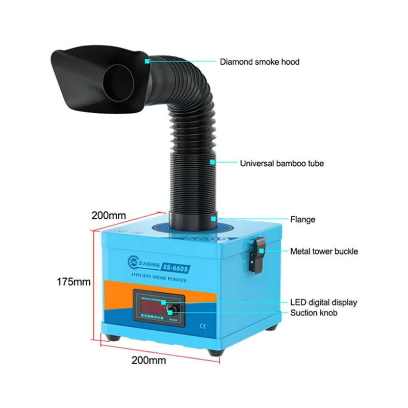 SUNSHINE SS-6605 High Efficiency Smoke Purifier 3-Layer Filtration System Fume Extractor for Soldering Laser - EU Plug