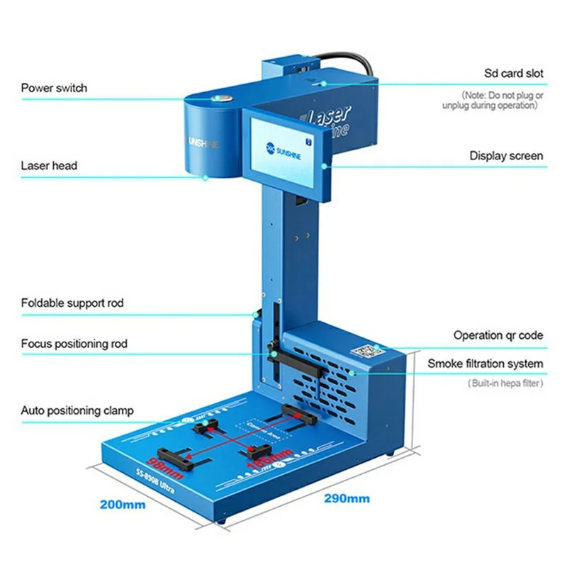 SUNSHINE SS-890B Ultra 10W Blue Laser Foldable Smart Laser Machine for Phone Back Cover Removal - EU Plug