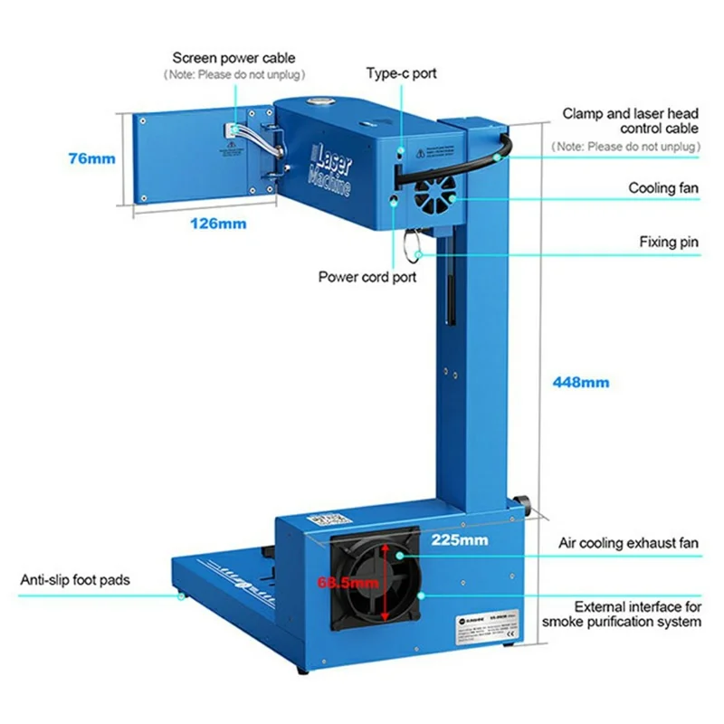 SUNSHINE SS-890B Ultra 10W Blue Laser Foldable Smart Laser Machine for Phone Back Cover Removal - EU Plug