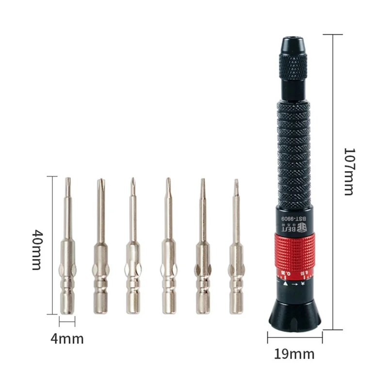 BEST BST-9909 7 in 1 Adjustable Torque Screwdriver Set S2 Steel Bits Aluminum Handle for Electronics Repair