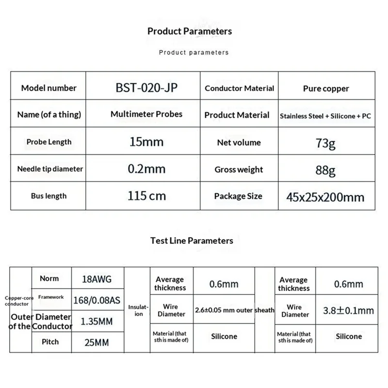أفضل مجسات اختبار متعدد القياسات BST-020-JP مجسات نحاسية رفيعة 20A 2000V لإصلاح الإلكترونيات