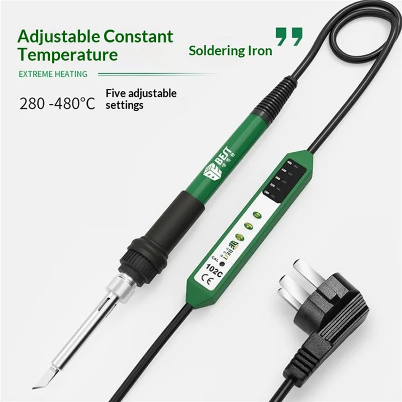 BEST BST-102C Fer à souder électrique 280-480℃ avec contrôle de température 5 niveaux, élément chauffant en céramique, antistatique pour électronique - Prise UE