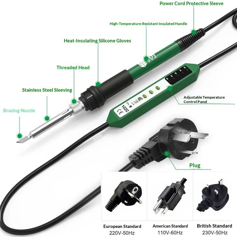 BEST BST-102C Fer à souder électrique 280-480℃ avec contrôle de température 5 niveaux, élément chauffant en céramique, antistatique pour électronique - Prise UE