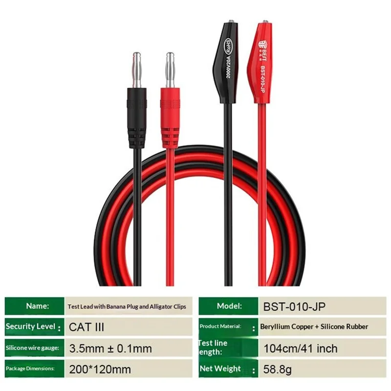 BEST BST-010-JP 41 дюймовый измерительный провод с банановыми штекерами и зажимами-крокодилами, инструменты для электроники