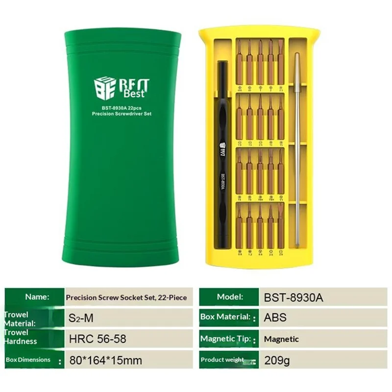BEST BST-8930A 22-in-1 Precision Screwdriver Set Magnetic Bits Aluminum Handle Repair Tools