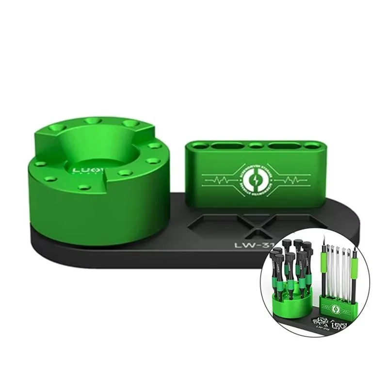 LUOWEI LW-316 Telefoonreparatie Tool Organizer Rack 9-gats Draaibare Schroevendraaierstandaard met Magnetische Opberging voor Elektronica