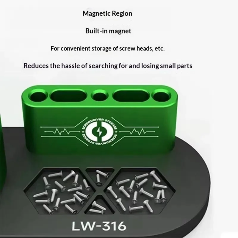 LUOWEI LW-316 Telefoonreparatie Tool Organizer Rack 9-gats Draaibare Schroevendraaierstandaard met Magnetische Opberging voor Elektronica