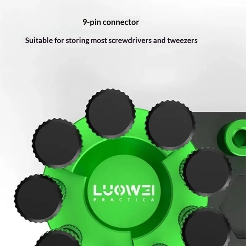 LUOWEI LW-316 Telefoonreparatie Tool Organizer Rack 9-gats Draaibare Schroevendraaierstandaard met Magnetische Opberging voor Elektronica