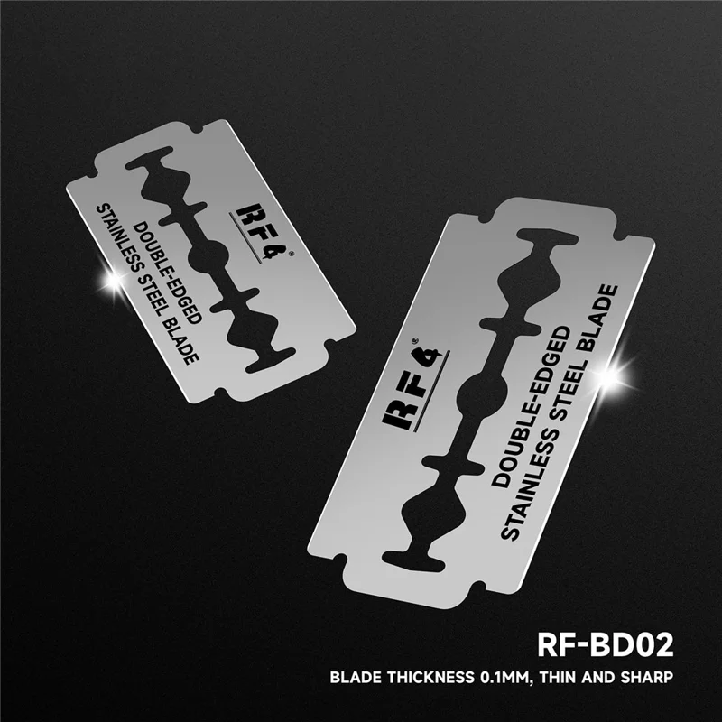 RF4 RF-BD02 100 uds. Cuchillas de Acero Inoxidable de Doble Cara, Cuchillas Finas y Afiladas de 0,1 mm para Reparación de Teléfonos