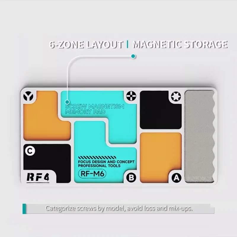 RF4 RF-M6 Magnetische Schroeforganisatieplaat met 6 zones en slijpsteen voor reparatie van telefoon en pc