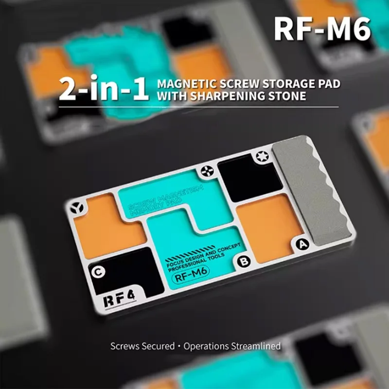 RF4 RF-M6 Magnetische Schroeforganisatieplaat met 6 zones en slijpsteen voor reparatie van telefoon en pc
