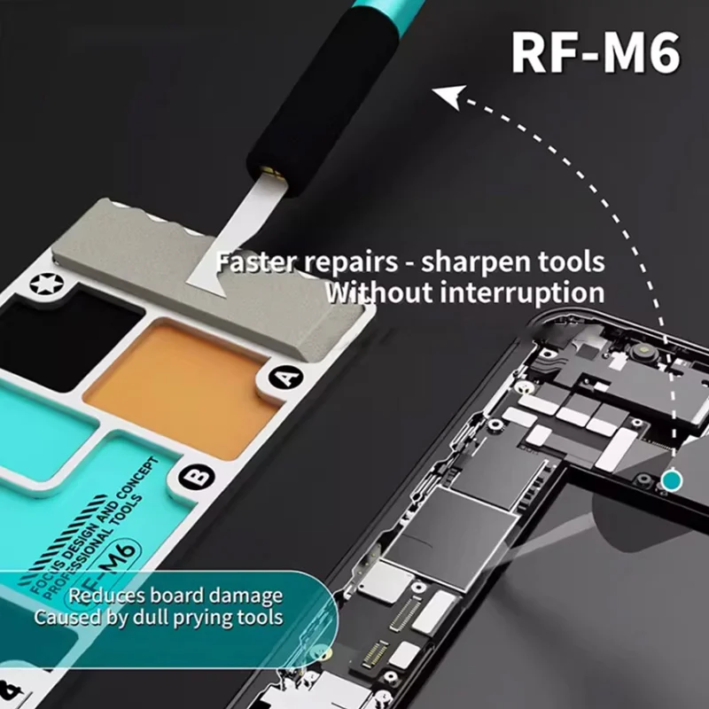 RF4 RF-M6 Magnetische Schroeforganisatieplaat met 6 zones en slijpsteen voor reparatie van telefoon en pc