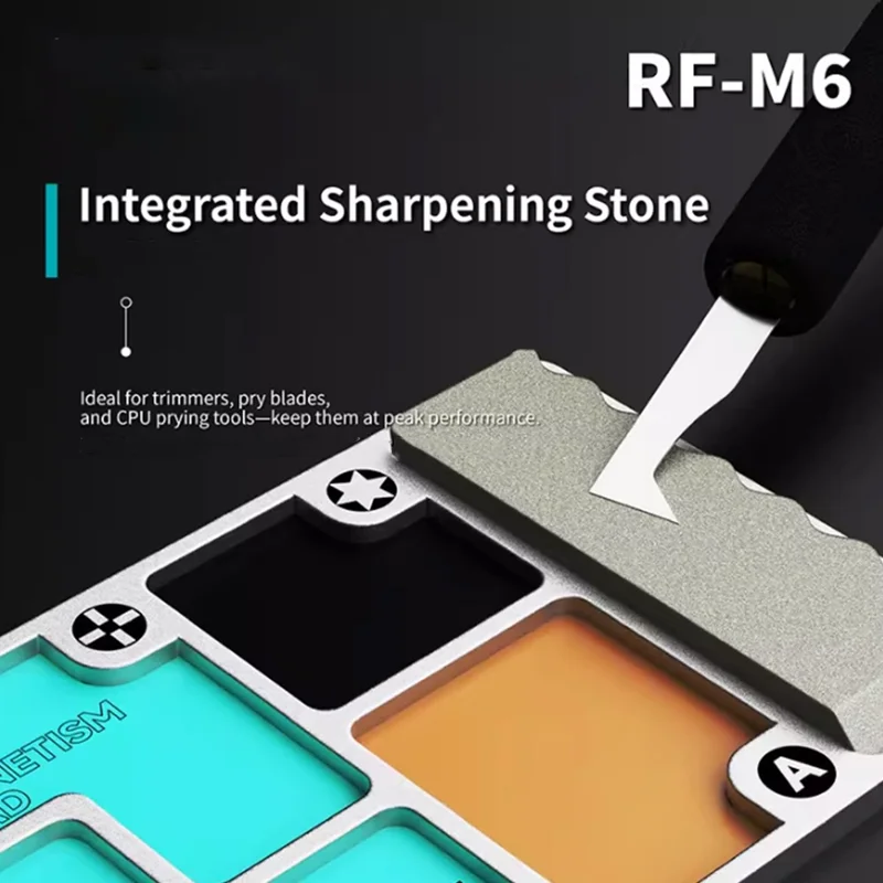 RF4 RF-M6 Magnetische Schroeforganisatieplaat met 6 zones en slijpsteen voor reparatie van telefoon en pc