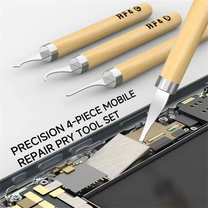RF4 KH15 4Pcs Precision Spudger Set Pry Tools Steel Blades Wooden Handle Phone Repair Tool Kit