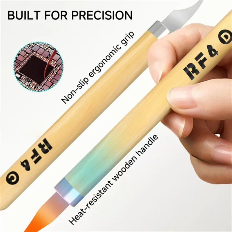 RF4 KH15 4Pcs Precision Spudger Set Pry Tools Steel Blades Wooden Handle Phone Repair Tool Kit