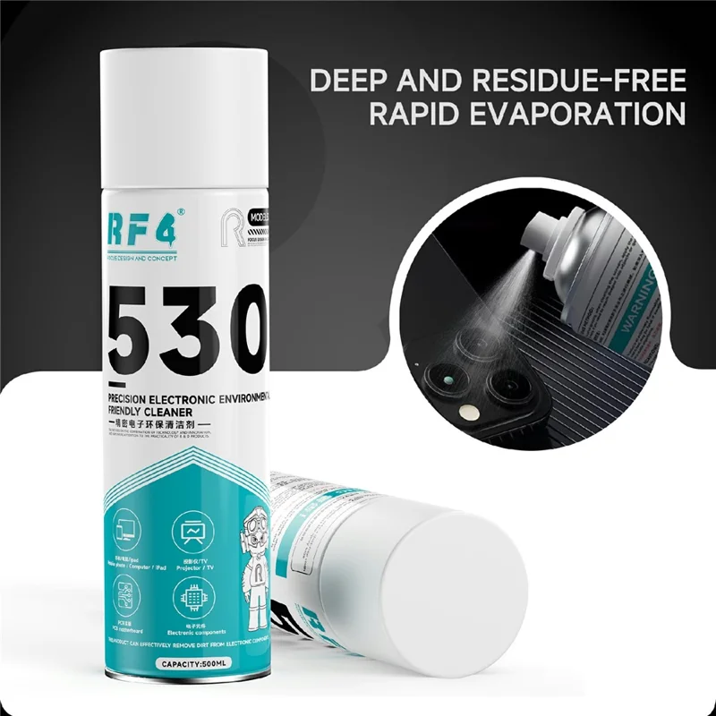 RF4 530 500 ml Nettoyant électronique Précision Nettoyage en spray pour téléphone, objectif de caméra, écran, lunettes